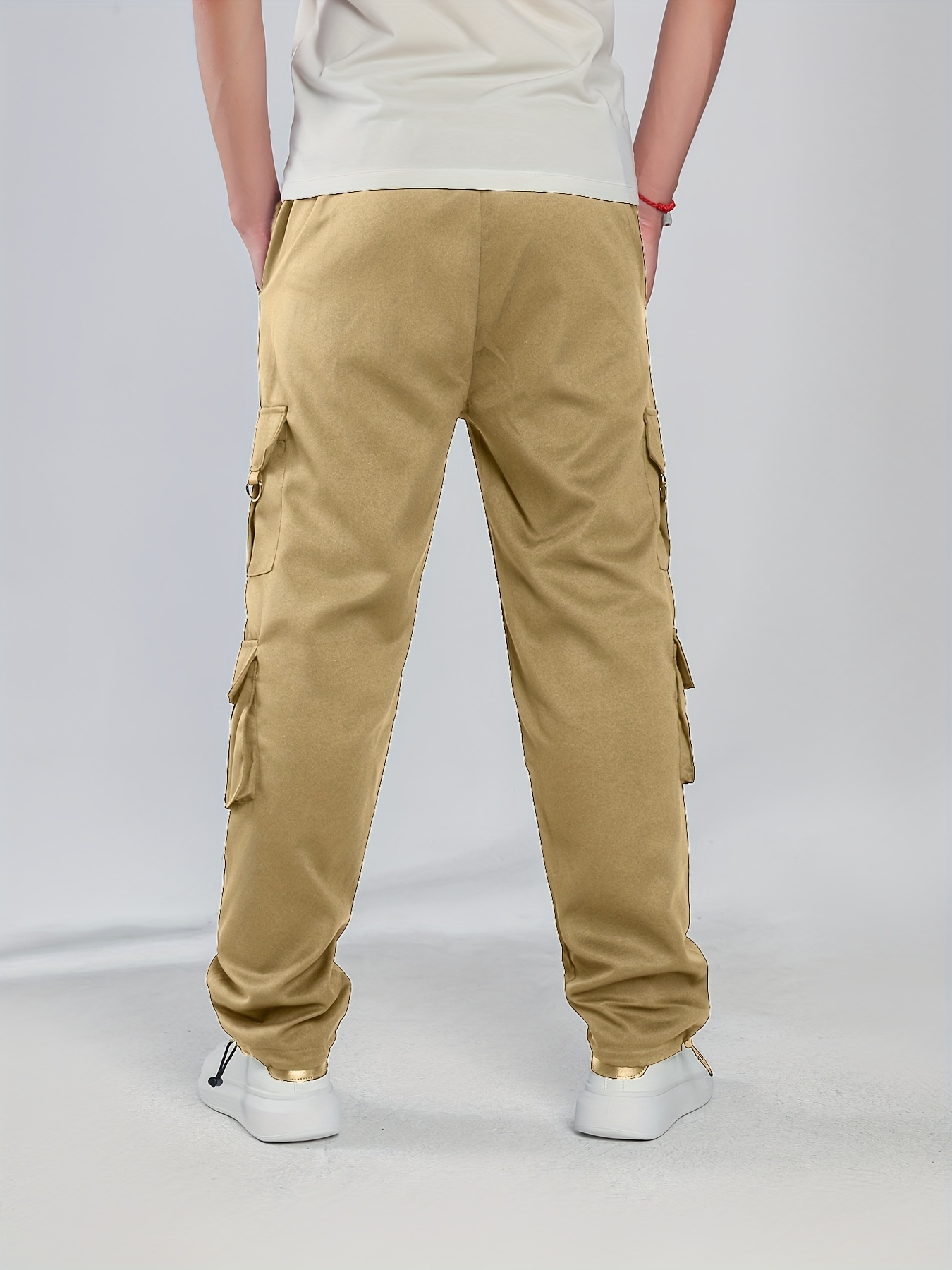 Pantalones Cargo Sueltos Hombres Bolsillos Moda Color Liso - Temu
