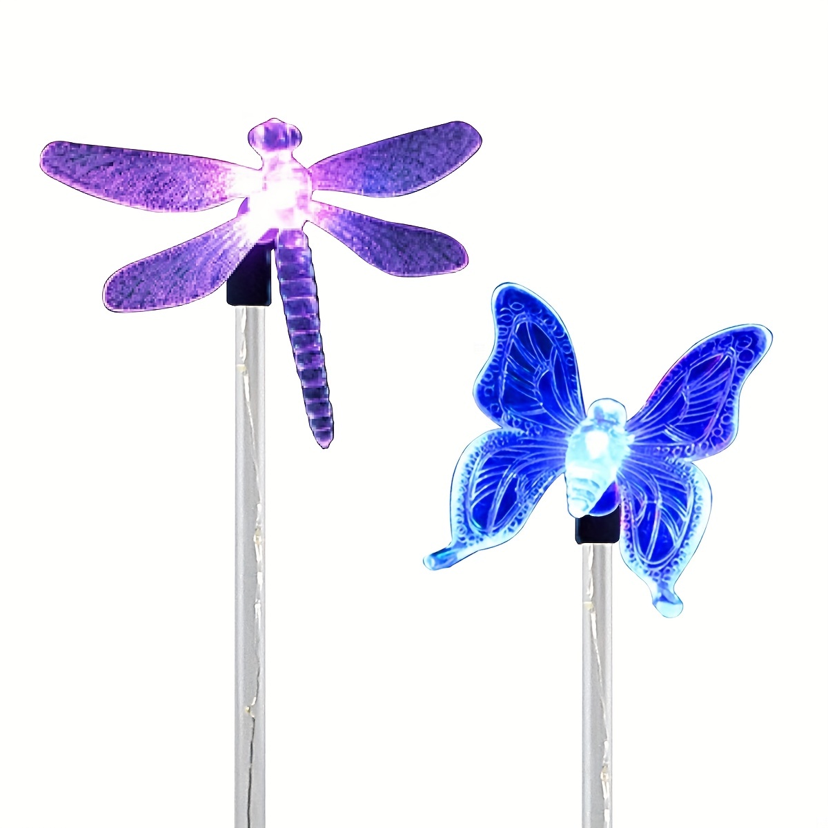 1set 2pcs Solar Butterfly Dragonfly Garden Stake Light