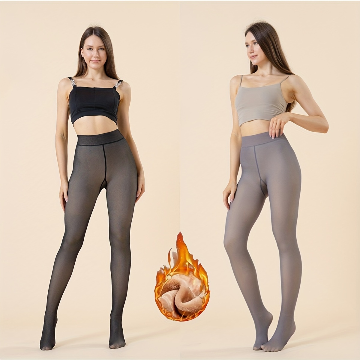 Womens Thermal Tights Translucent Warm Fleece Lined Pantyhose Slim