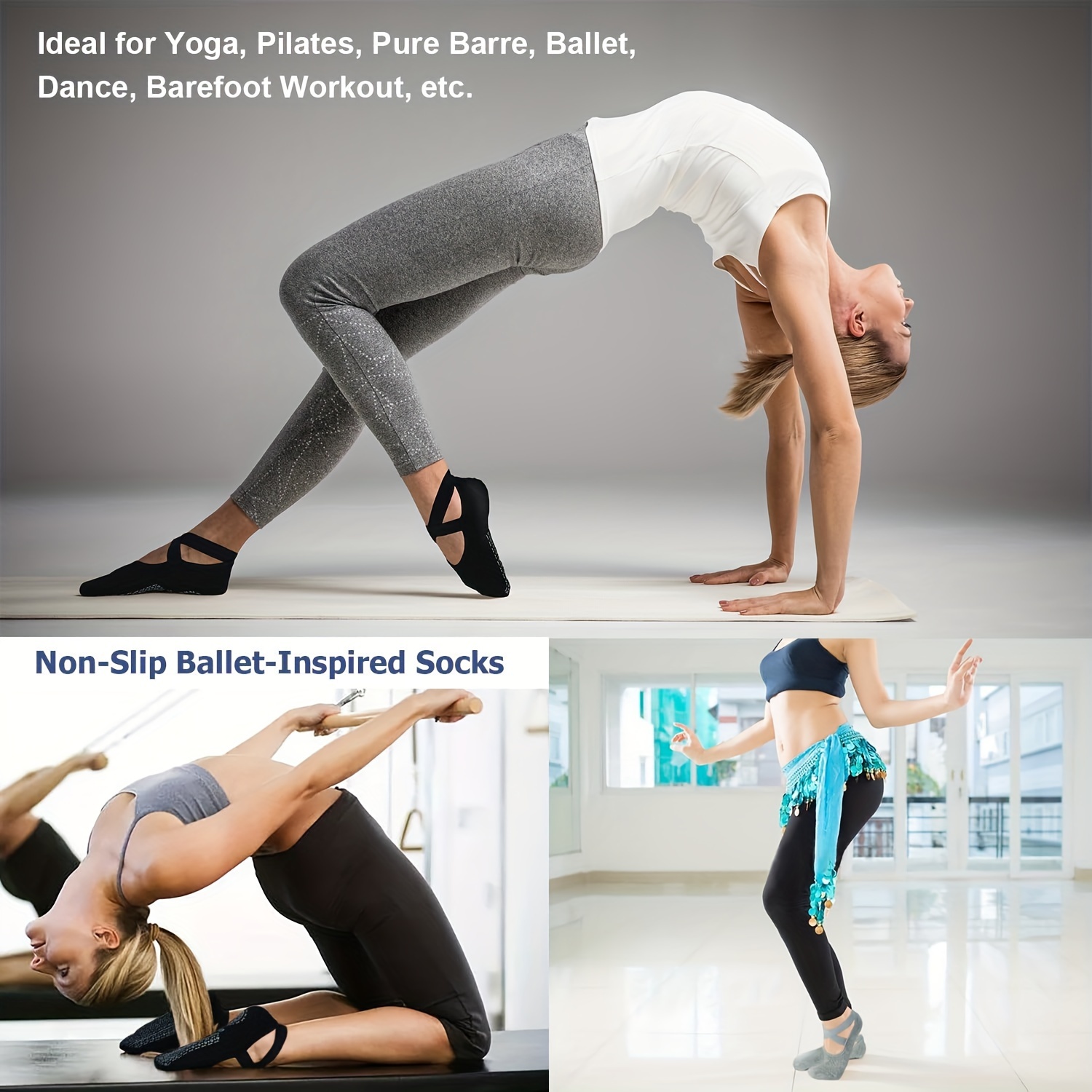 Yoga Socks Women Non slip Grips Straps Ideal Pilates Pure - Temu
