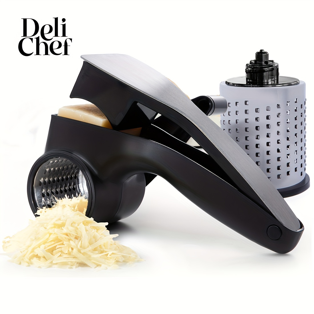 Rotary Cheese Grater With Handle And 2 Interchangeable Grating