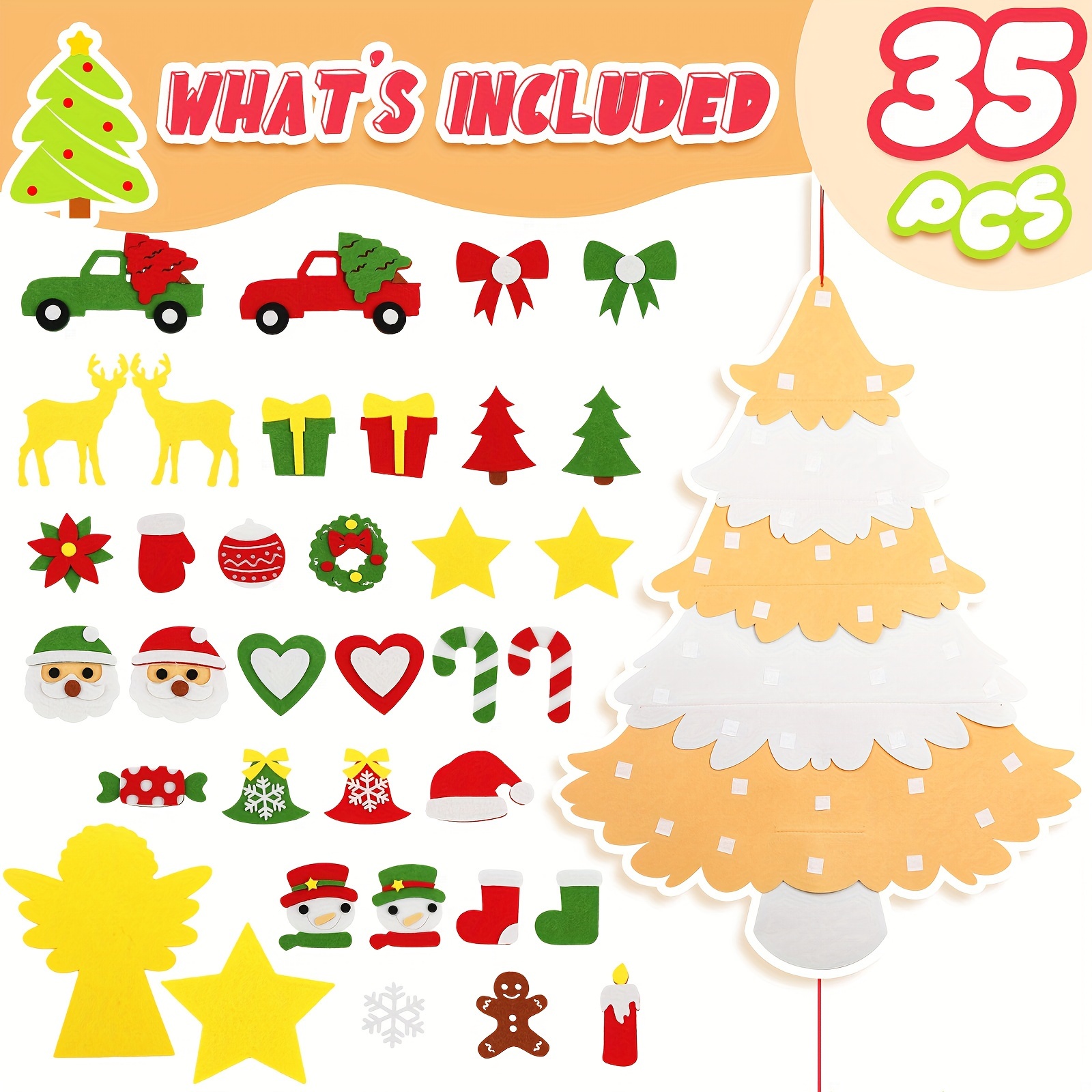 3.3FT DIY Felt Christmas Tree Set with 30Pcs Ornaments Advent Calendar for  Kids Toddlers Home Wall Hanging Felt Christmas Craft Kits Xmas Decoration  Party Supplies Gifts 