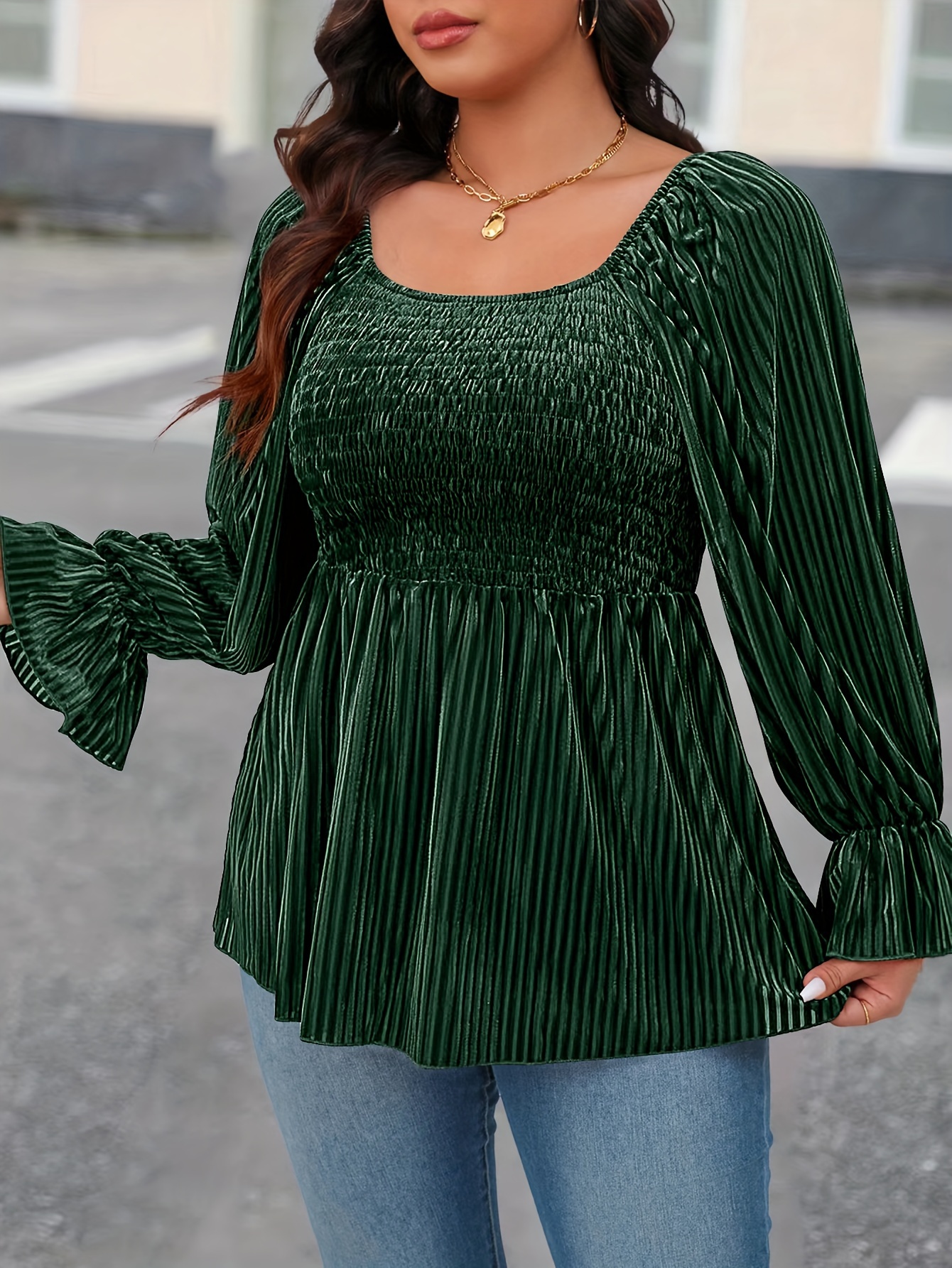 Plus Size Elegant Top Women's Plus Solid Ribbed Velvet - Temu