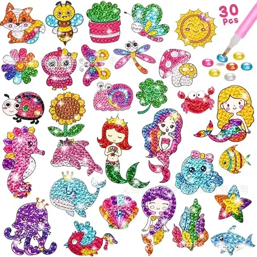 24 PCS 5D DIY Diamond Painting Stickers Kit for Kids Diamond Painting  Mosaic Sticker Art Kits by Numbers for Children Beginners