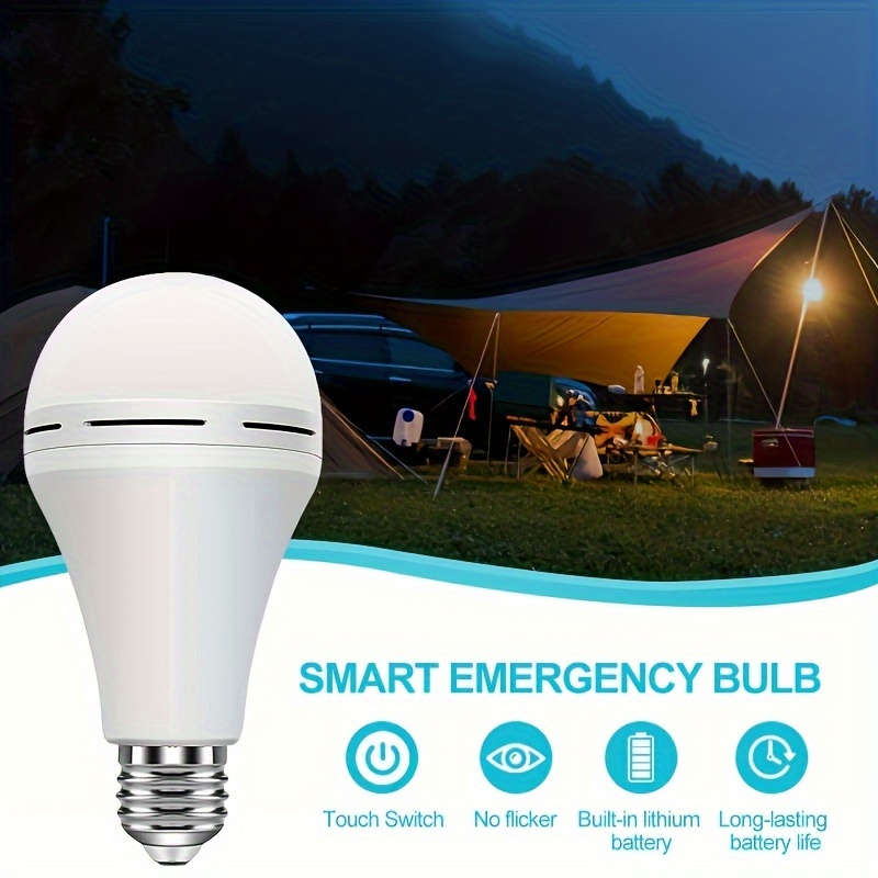 Rechargeable Emergency Led Bulb, (50w- Equivalent) Daylight White 6000k,  With Switch Hook Energy-saving Multi-function Battery Backup Emergency Light,  For Power Outage Camping Outdoor Activity, E 27 Base - Temu