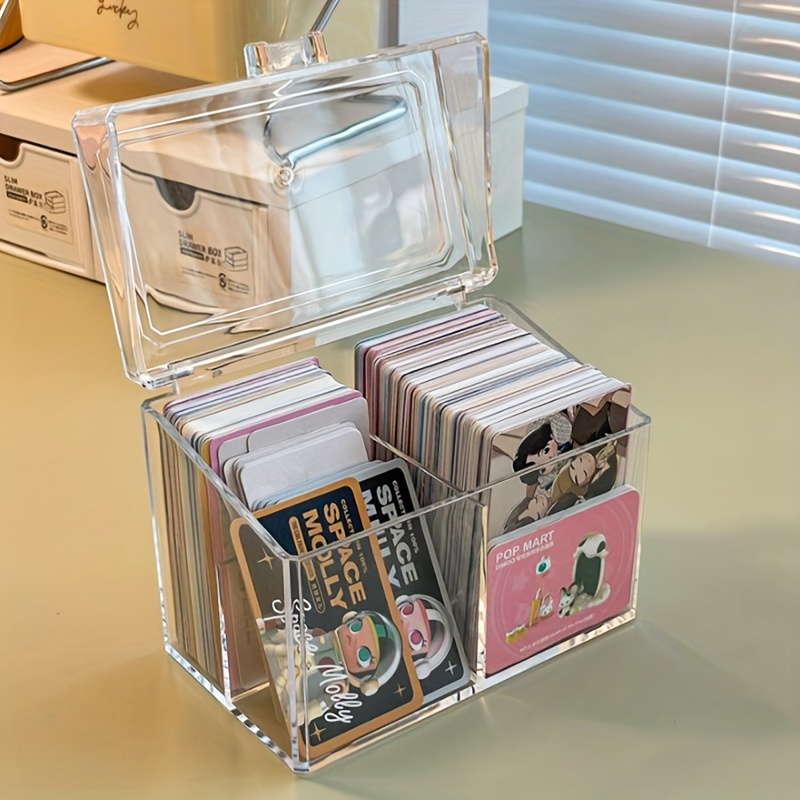 

1pc Transparent Acrylic Card Storage Box Holds 400 Postcards 12x10.5cm Display Card Case With 2 Compartments For Postcard/photos