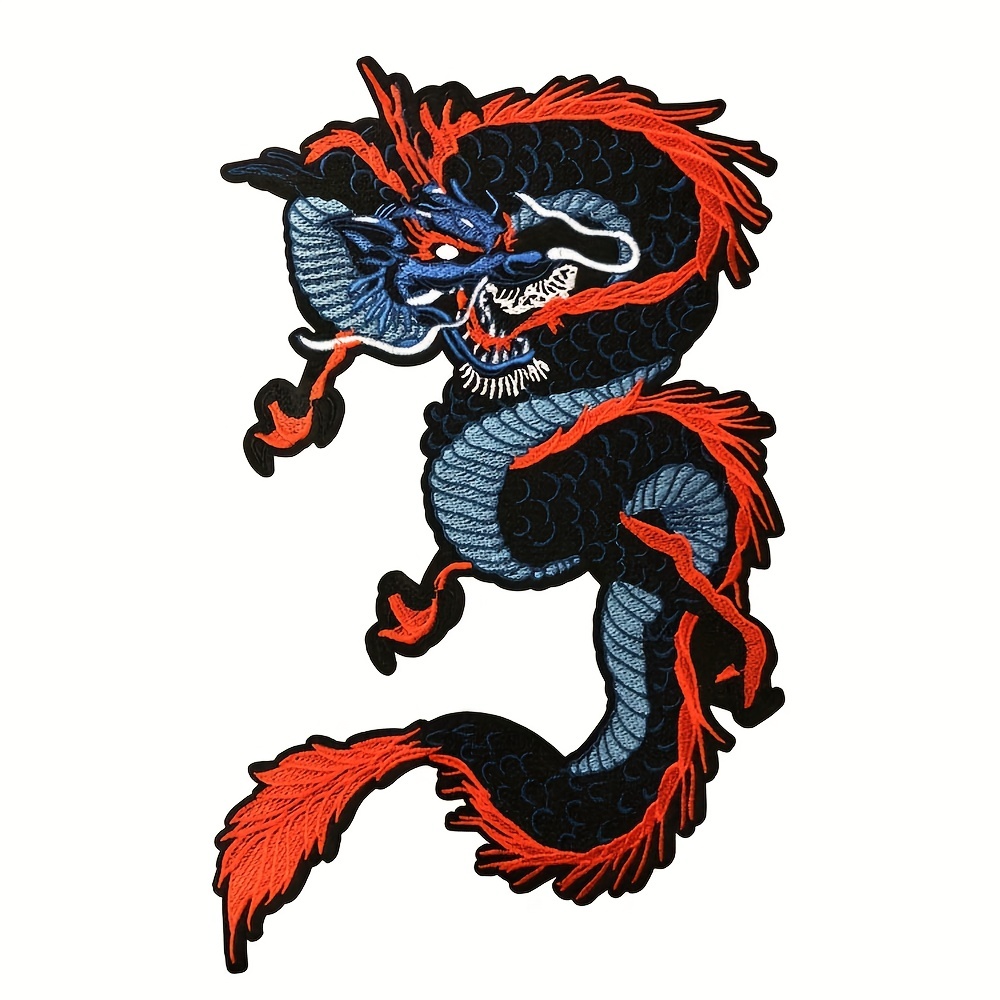 

1pc Large Red And Blue Dragon Embroidered Applique Iron On Patches For Jackets, Sew On Patches For Clothing Backpacks Jeans T-shirt