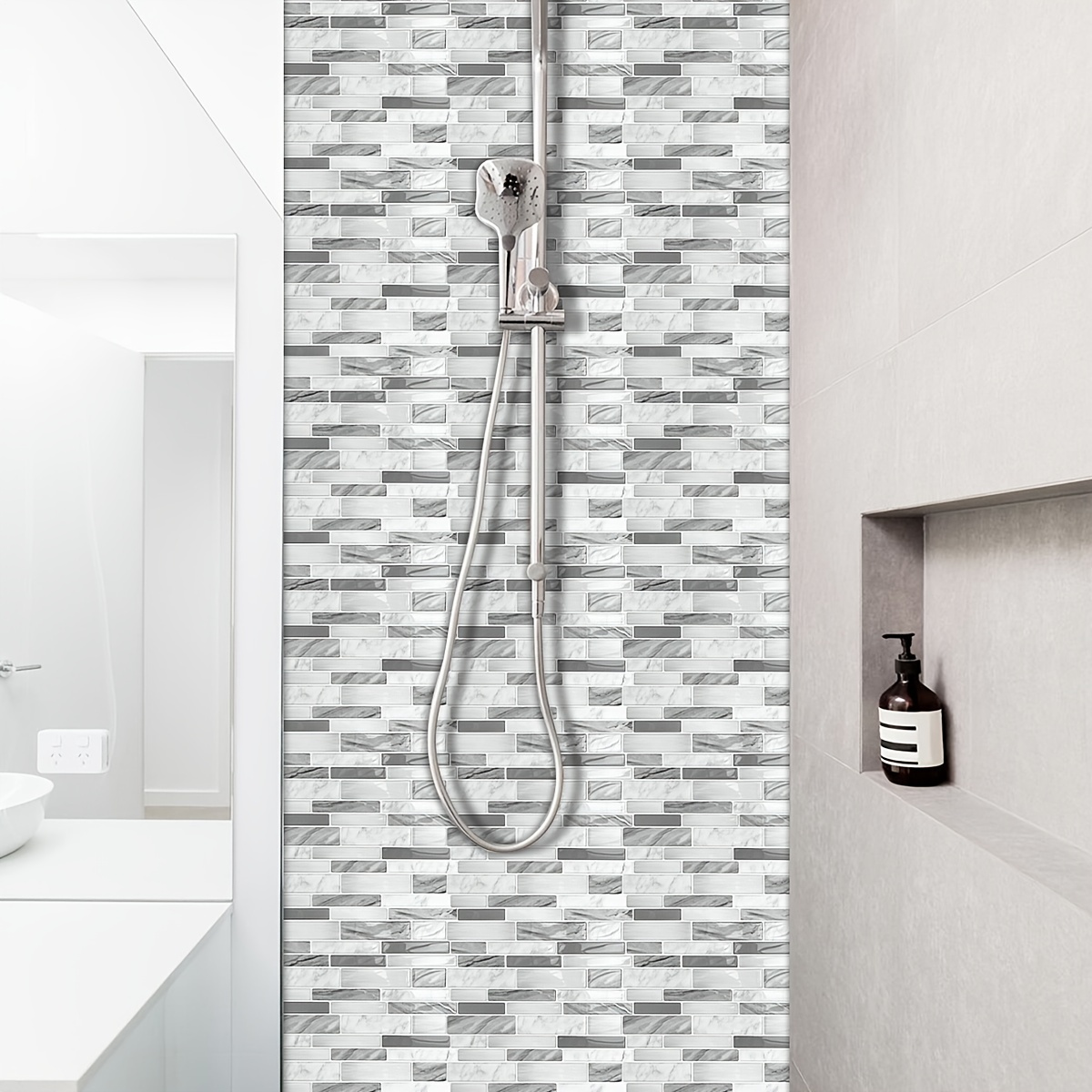 Peel & Stick Backsplash Tile Wall Stickers 12x12 Gray Bathroom Marble