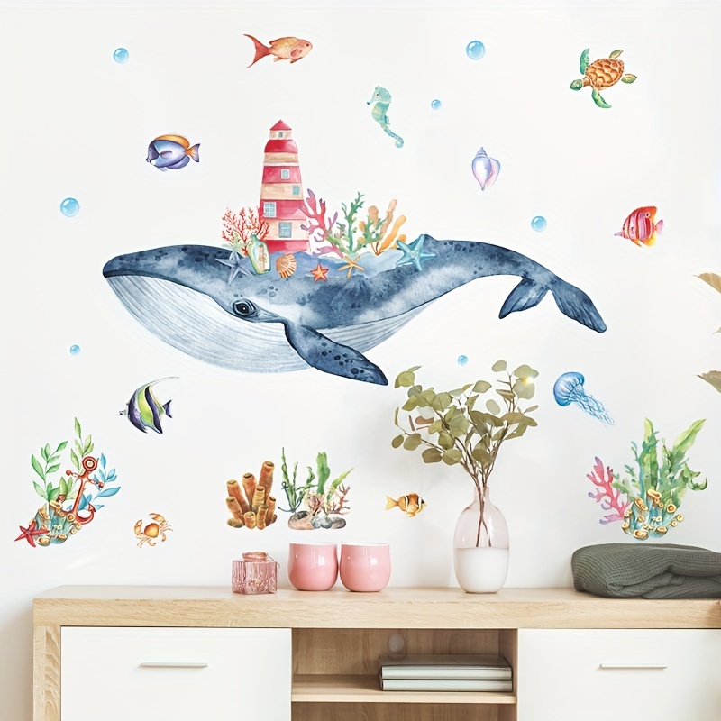 Décalcomanies murales des fonds marins Baleine Tortue de mer Hippocampe  Méduse Poisson Stickers muraux Salon Chambre d'enfant Chambre d'enfant  Décoration murale Peintures murales (fonds marins Sirène