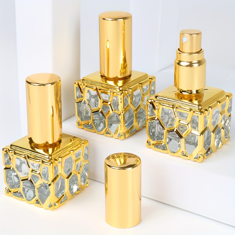 

1/2/3pcs Golden Water Cube 10ml Portable Mini Perfume Atomizer For Travel, Refillable Empty Small Spray Bottle Cologne Dispenser, Fine Spray, Travel Essentials