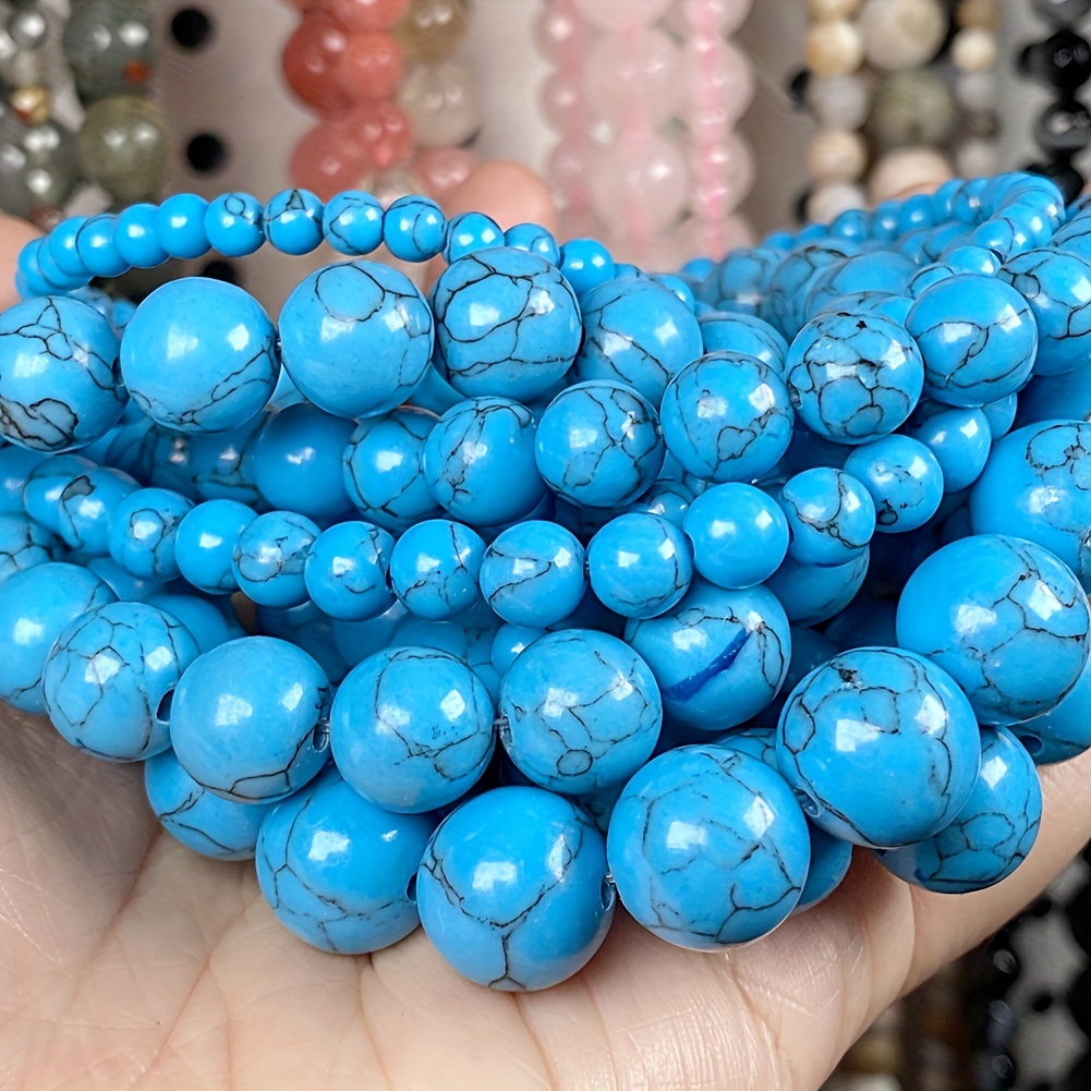 

4mm (0.157inch)-12mm (0.472inch) Blue Turquoise Stone Beads, Round Loose Beads, For Jewelry Making Diy Necklace Bracelet Earring Accessories