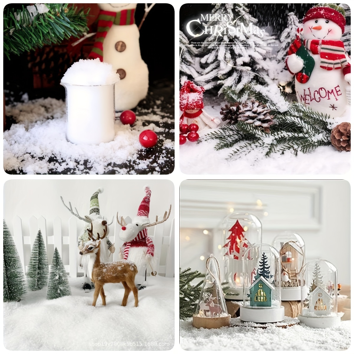  Decoración de nieve falsa de Navidad de 11.3 onzas, polvo de  nieve falsa con purpurina, fibra de nieve artificial esponjosa para  decoración de Navidad, decoración de Navidad, aldea, exhibición de  manualidades