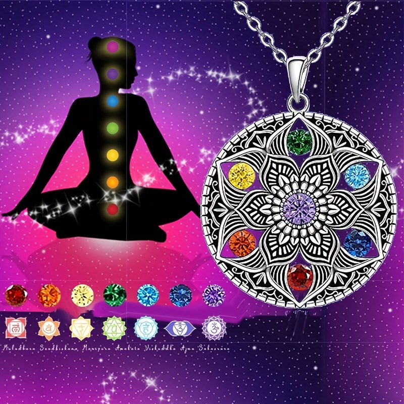 Elegant 7 Chakra Necklace Lotus Pendant Yoga Chakra Healing - Temu