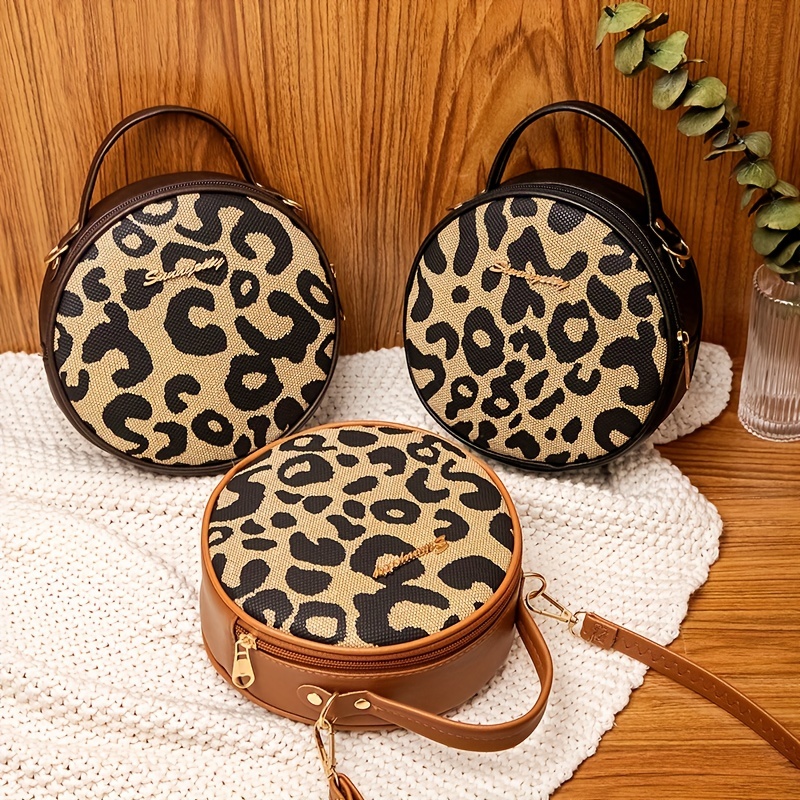 Leopard Print Purse Handbag, Animal Cheetah Canvas and Leather Top Handle Boston Barrel Type Designer Accessory Women Bag