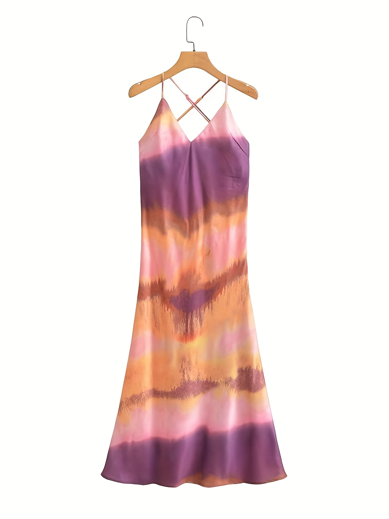 Tie Dye Print Spaghetti Dress Casual Bohemian V Neck Cami - Temu