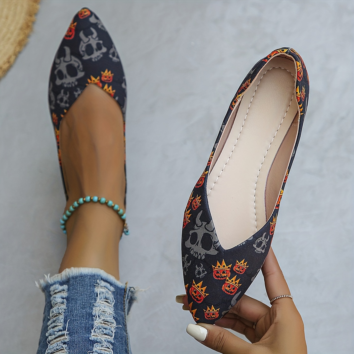 Women's Floral Print Flat Shoes Elegant Point Toe Dress - Temu