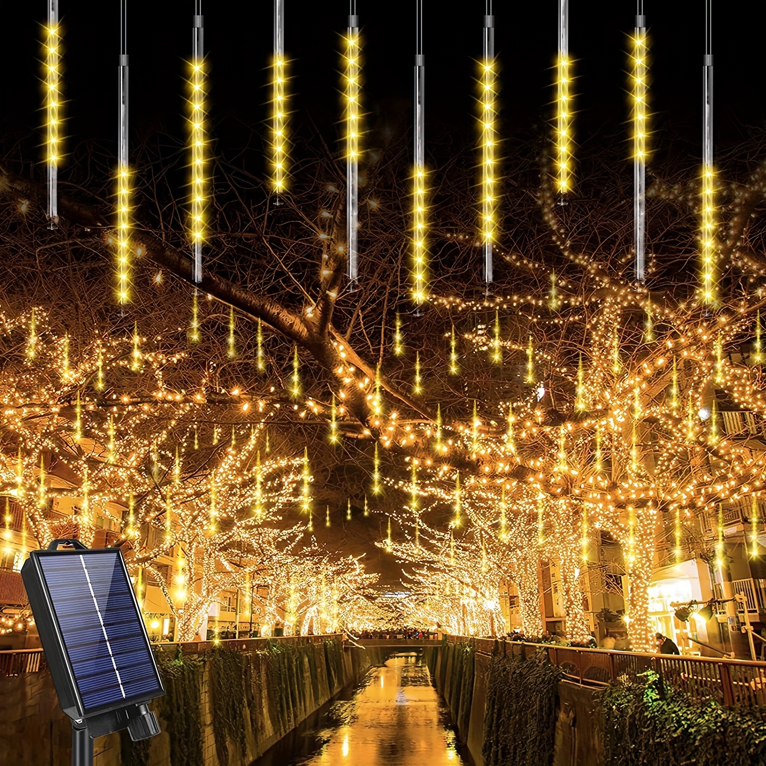 Meteor Shower Lights 8 Tubes Of 192 Leds Solar Powered - Temu