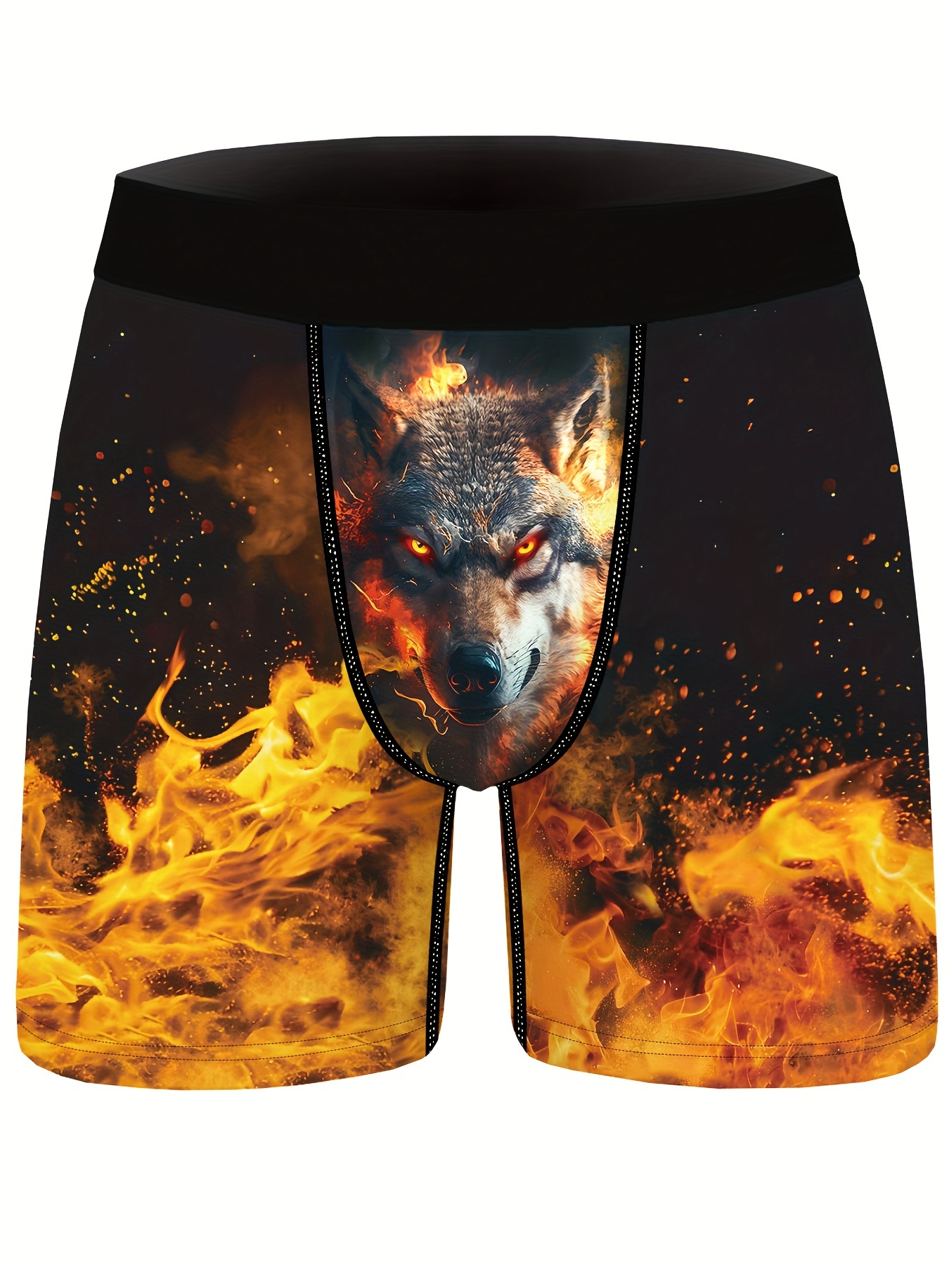 Mens Novelty Wolf Blue Flame Print Boxer Briefs Comfortable - Temu