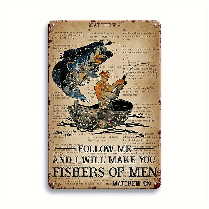 Vintage Fishing Metal Poster Plaque Follow Me I'll Make You - Temu