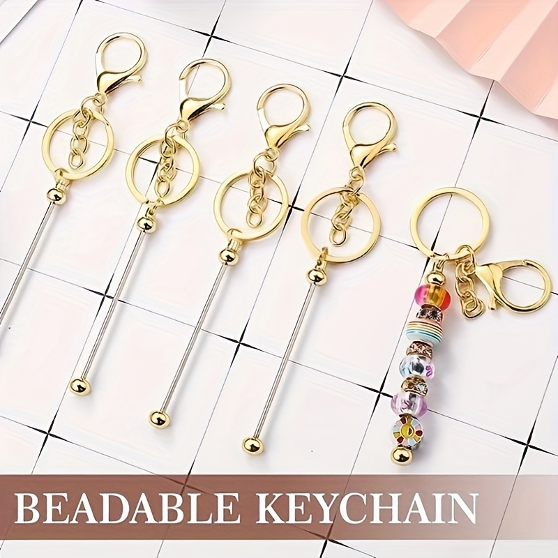 Temu 3/6/10pcs Alloy Blank Beaded Keychain Metal Beaded Keychain for DIY Crafts Jewelry, Jewels Pendant Making Gifts Key Ring Bag Hanging Ornament