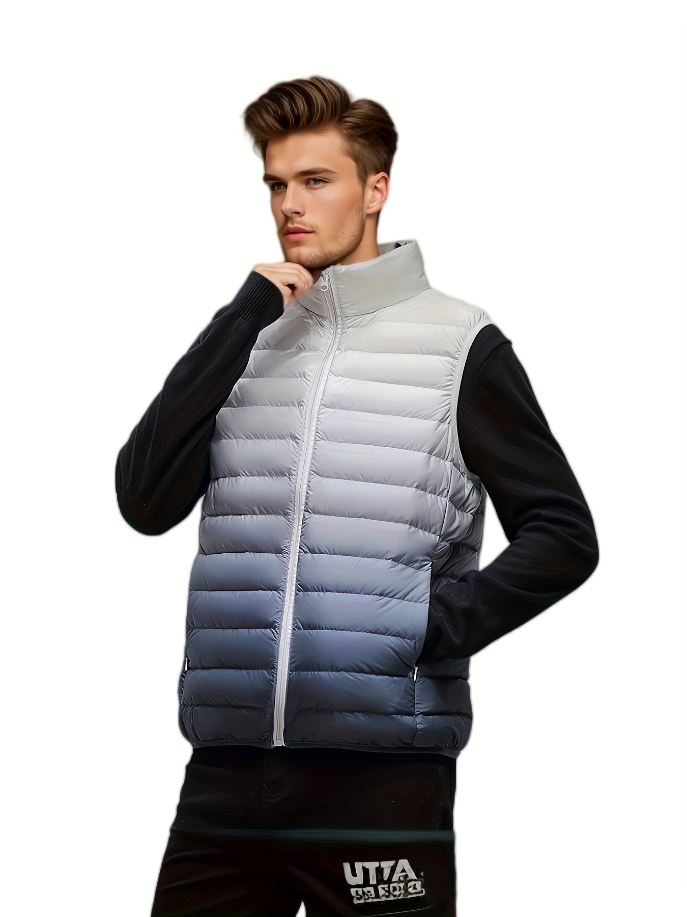Men's Lightweight Chic Winter Vest, Casual Warm Padded Stand Collar Vest