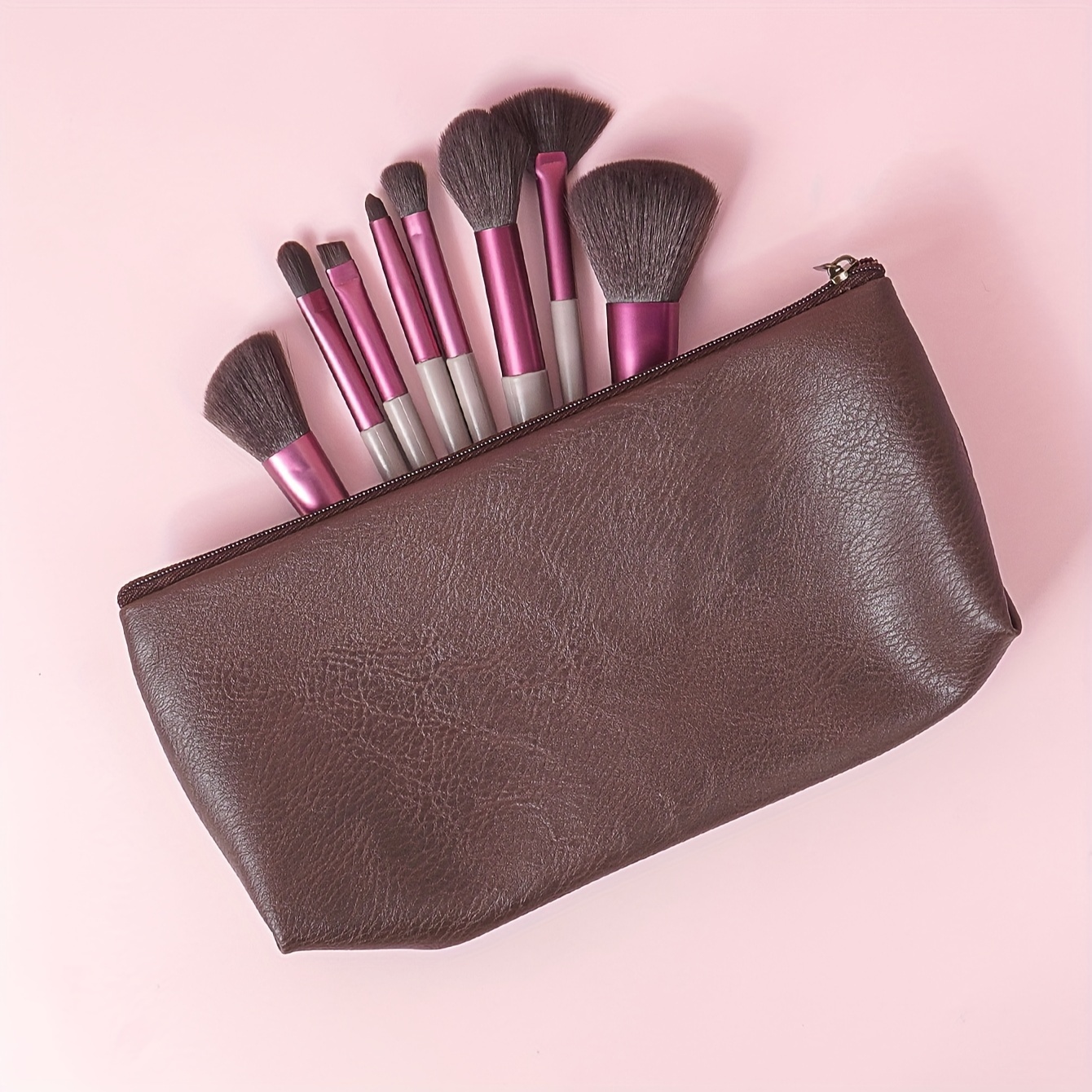 Portable Makeup Brush Bag Organize Cosmetics Travel In Style - Temu