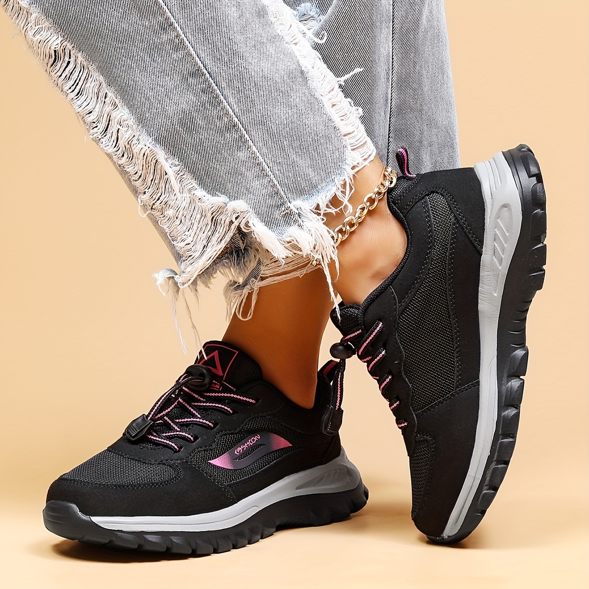 Zapatillas De Correr Ligeras Negras Para Mujer, Zapatillas Deportivas  Suaves Y Cómodas Con Absorción De Impactos, Zapatillas Deportivas  Informales Ver