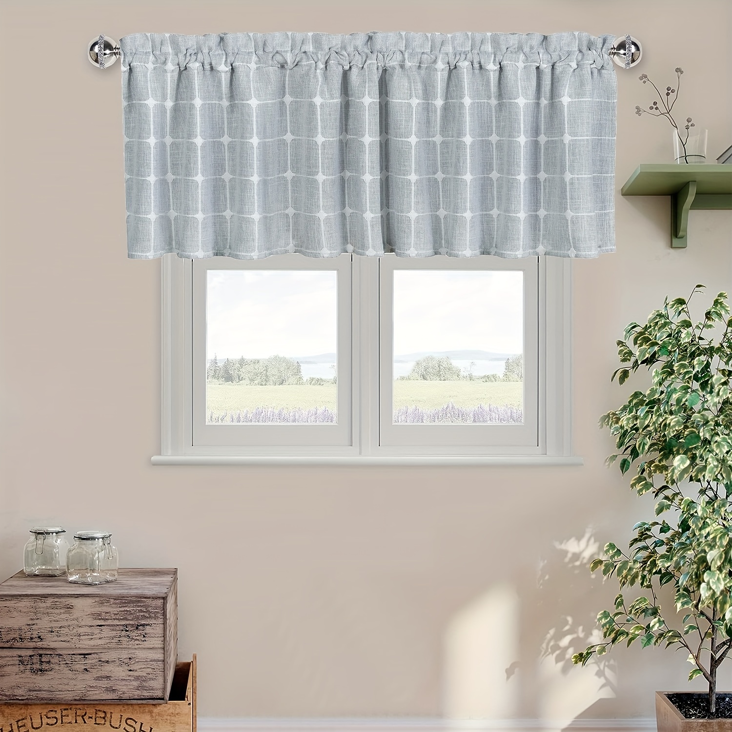 1PC Cortinas de cocina boho imitación lino texturizado moderno cortina de  ventana corta de granja cortinas de café de país semi-transparente beige/gri