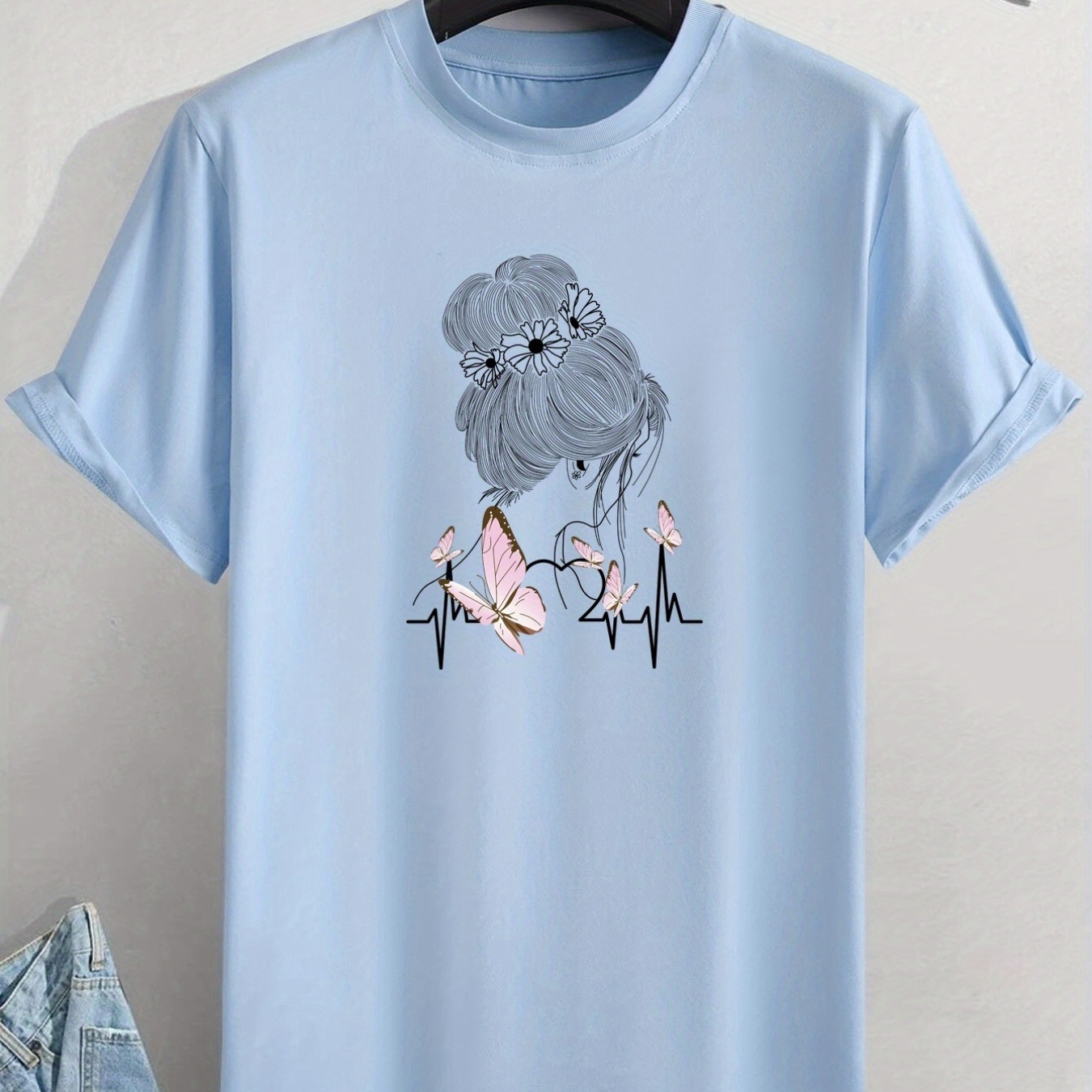 

Butterfly Round Neck T-shirts, Causal Tees, Short Sleeves Tops, Men's Summer Clothing