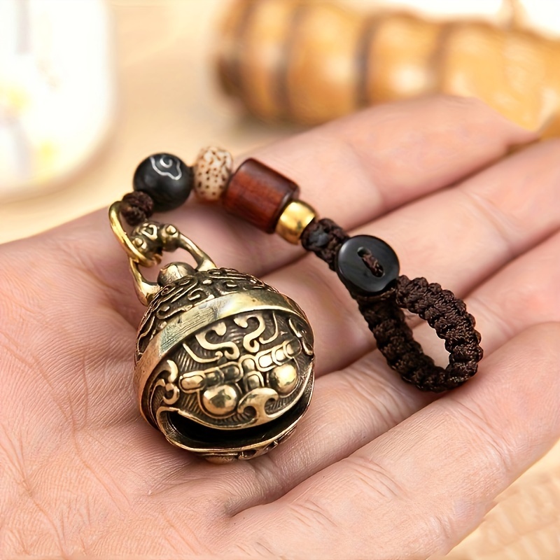 

1pc Brass Copper Bell Lion Dragon Small Bell Pendant, Keychain Ring Hanging Rope, For Men
