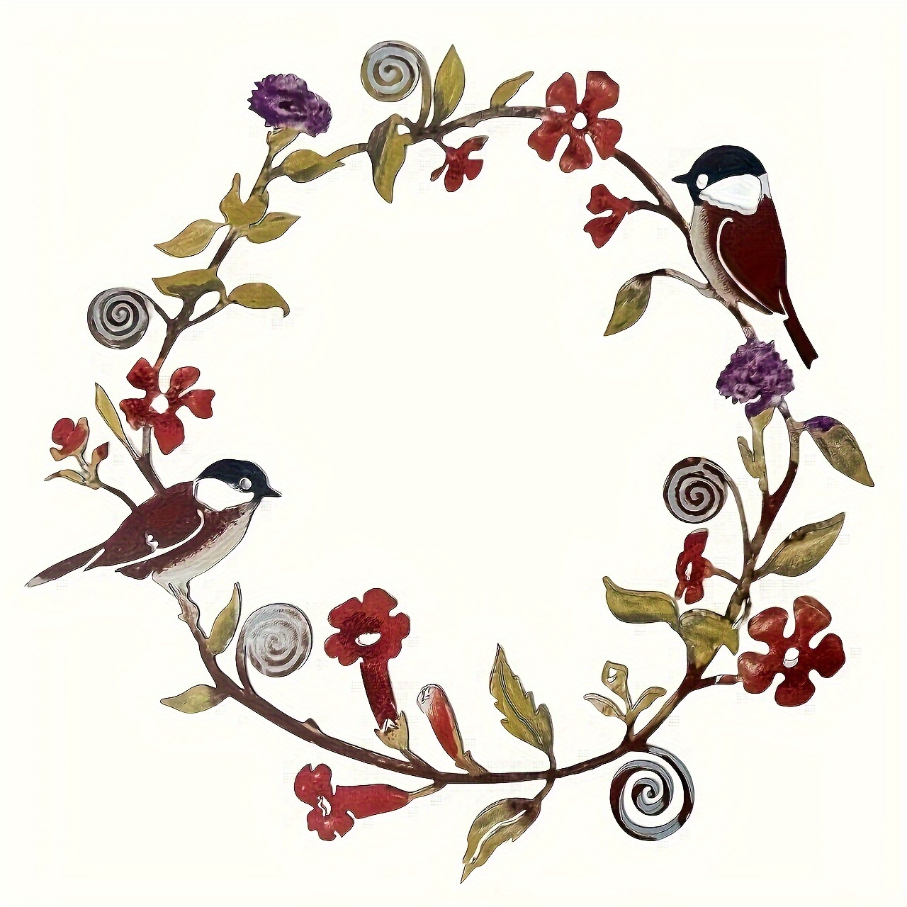 

1-pack Decorative Metal Bird Wreath Wall Art, Garden Floral Wreath With Perched Birds, Home Decor Hanging Sculpture For Living Room, Bedroom, Holiday Decorations