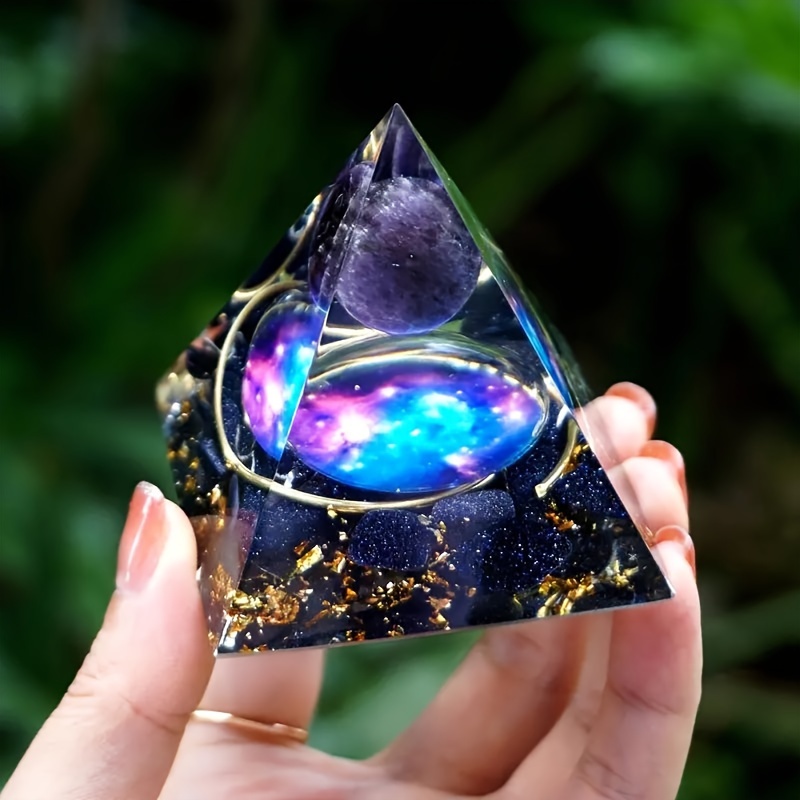 

A Orgone Pyramid With An Amethyst Sphere And Blue Sandstone Aluminum Shavings, Emf Orgonite, Amethyst Pyramid, Quartz Home Decor.