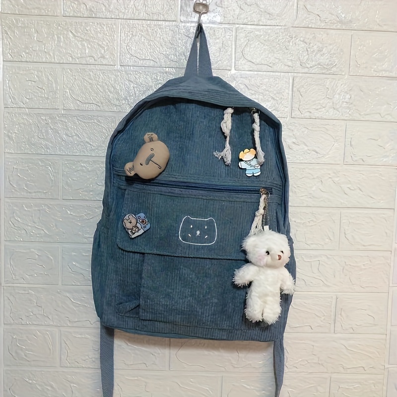 Preppy Backpack Smiling Face with Bunny Plush Cute Aesthetic Backpack  Preppy Stuff Kawaii Accessories Korean College Style (Pink,One Size)