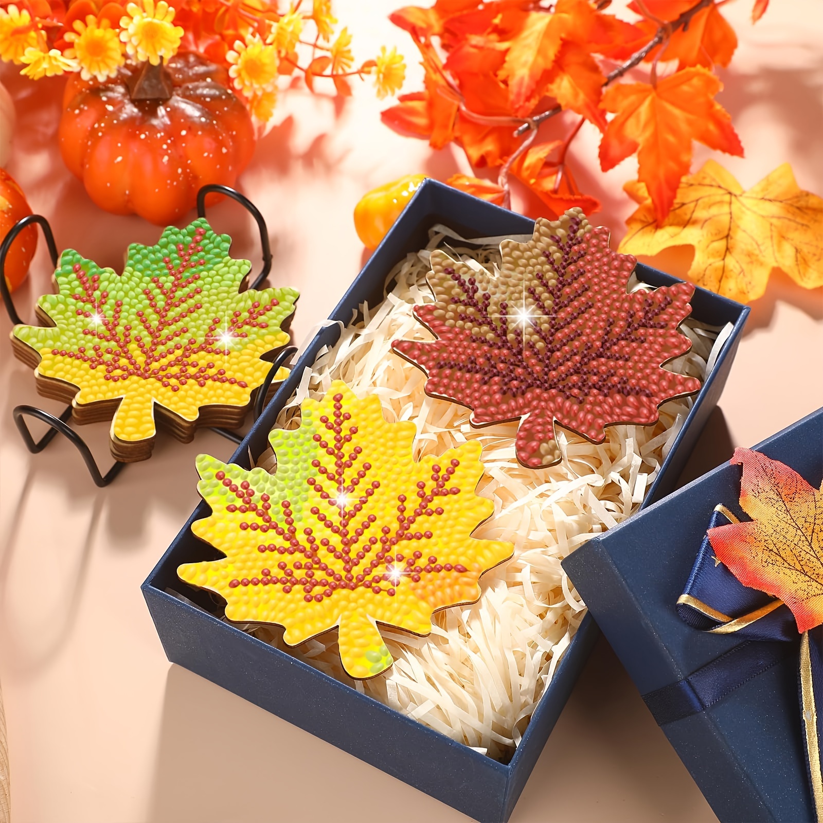 Fall Diamond Art Coasters Maple Leaf Diamond - Temu