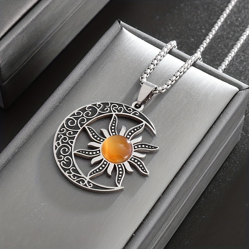 Necklace for Women Stainless Steel Moon Sun Pendant Necklace Gold Plated  Lucky Amulet Jewelry Gifts