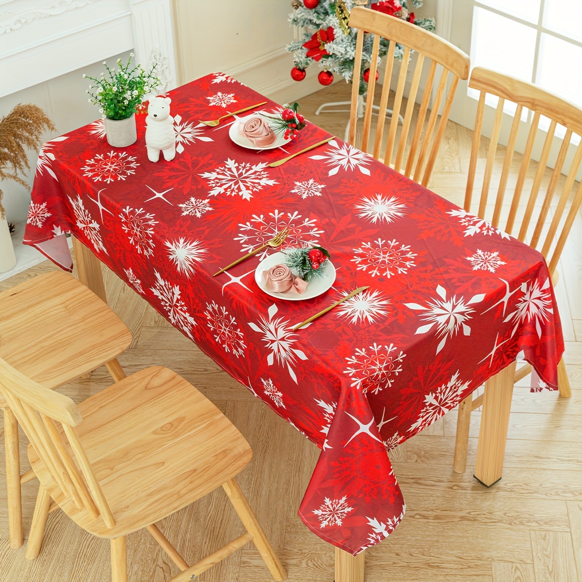 Polyester Tablecloth Merry Christmas Theme Table Cover - Temu