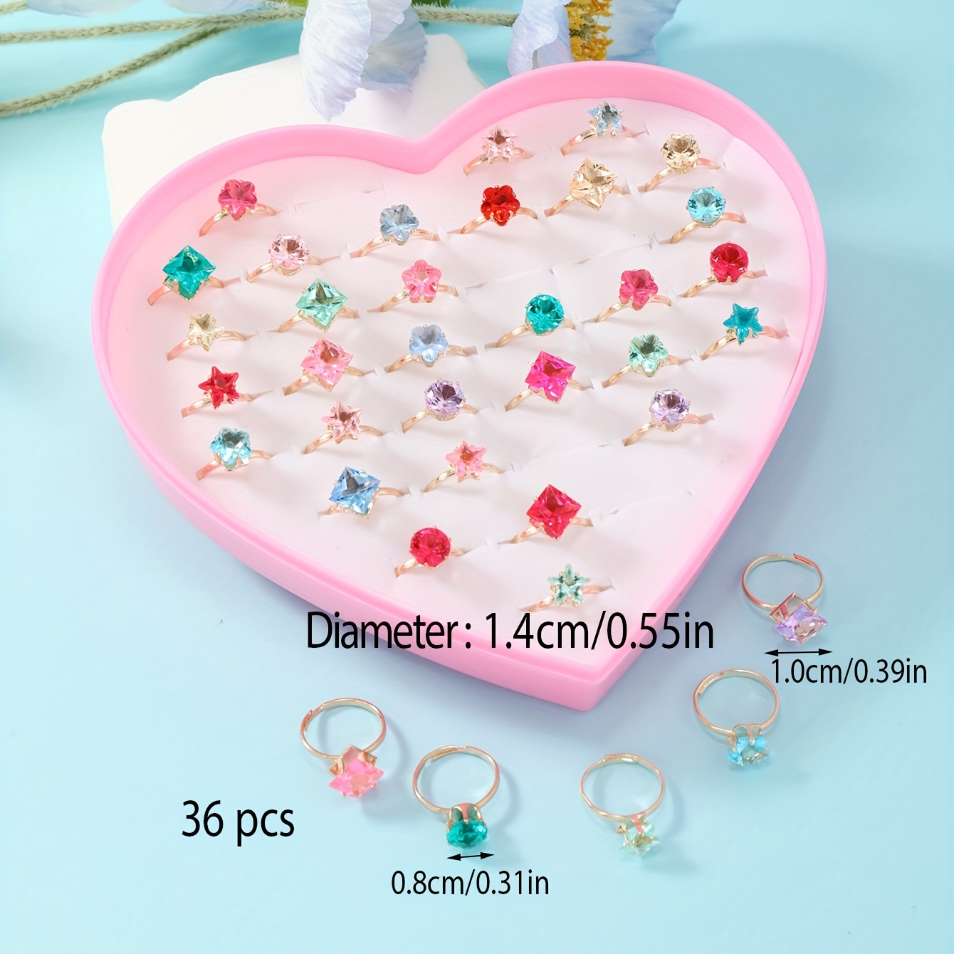 36Pcs Little Girls Rings for Kids Jewelry Rings Adjustable Gem
