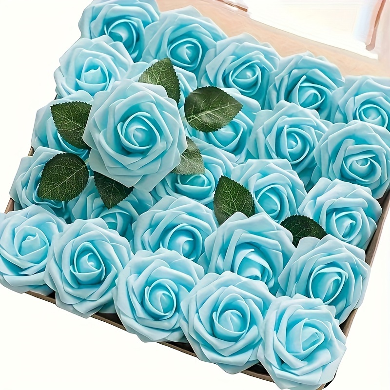 

25pcs Vibrant Light Blue Artificial Roses - Perfect For Diy Wedding Bouquets, Yard Decorations And More Eid Al-adha Mubarak