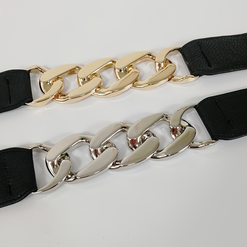 Women's Chain Decor Belt Elastic Metal Belt Casual Stylish - Temu Canada