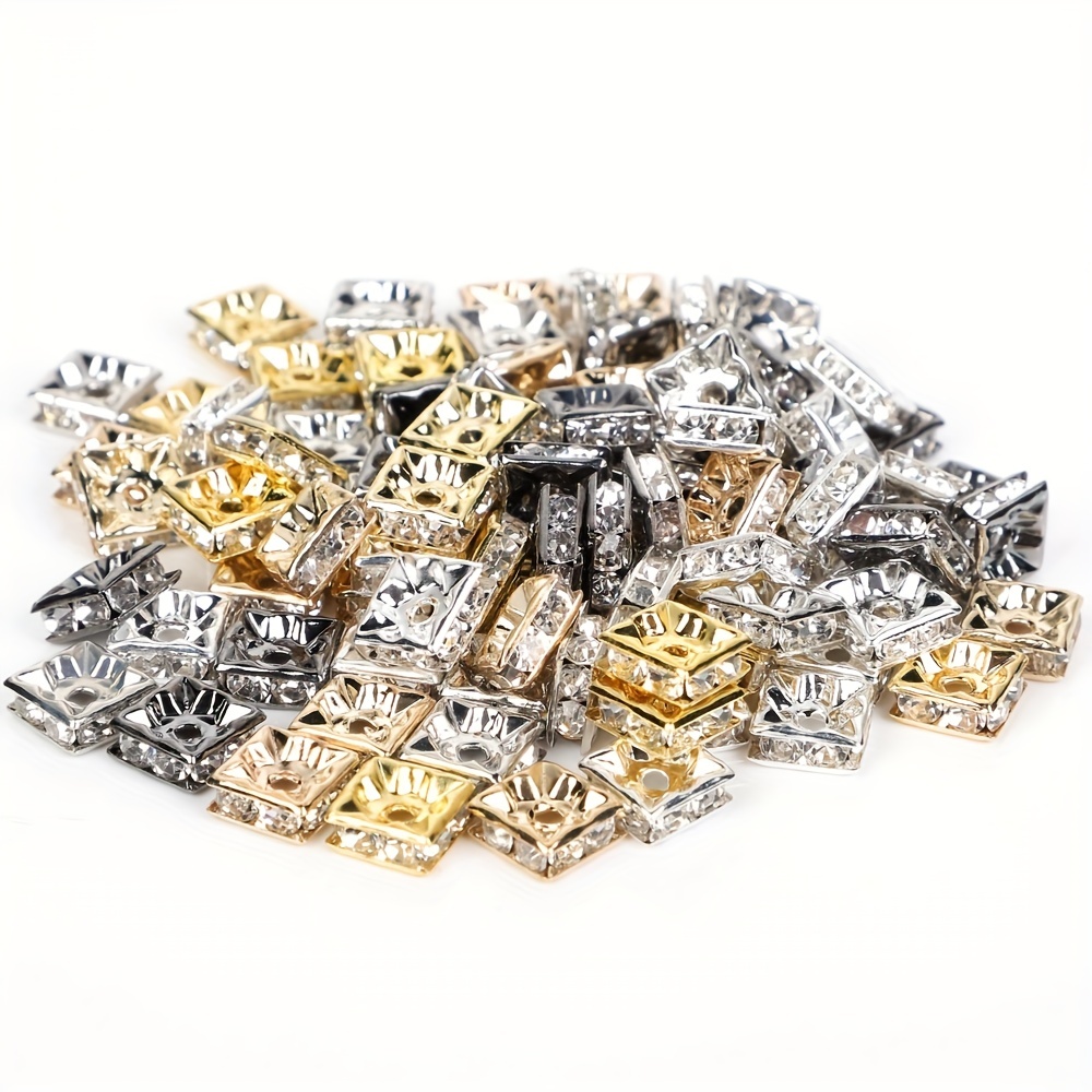 Square Crystal Rhinestone Spacer Beads Jewelry Making Diy - Temu