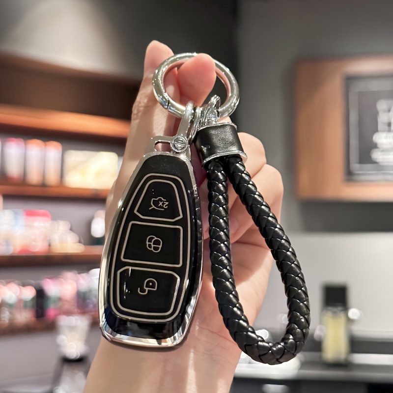 eing Car Key Case Leather Auto Smart Keychain Holder Metal Hook and Keyring  Zipper Bag for Remote Key Fob, Bling Crystal Key Ring with Pouch