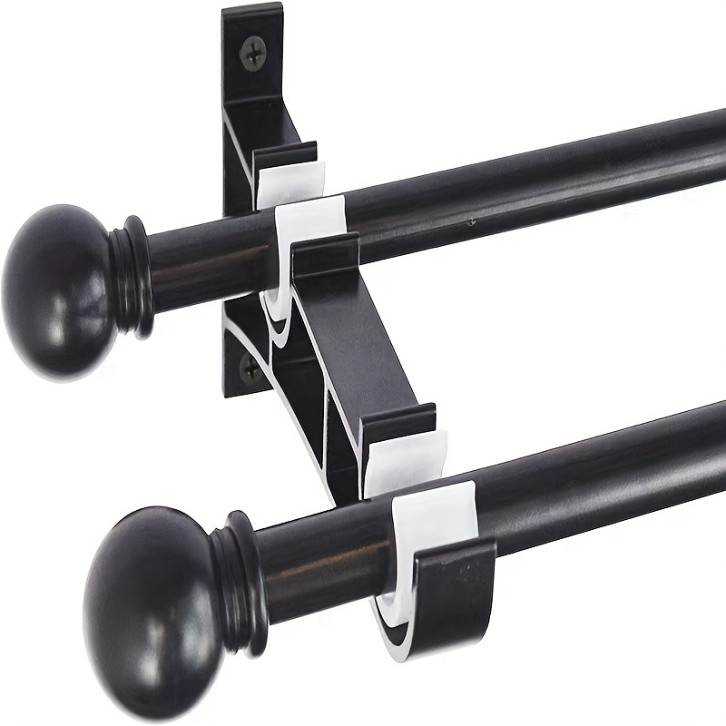 2 sets Heavy Duty Curtain Rod Brackets - Double Curtain Rod Holder Hooks  for Clothes Rods - Black Metal Curtain Pole Brackets with 4 Screws -  Supports