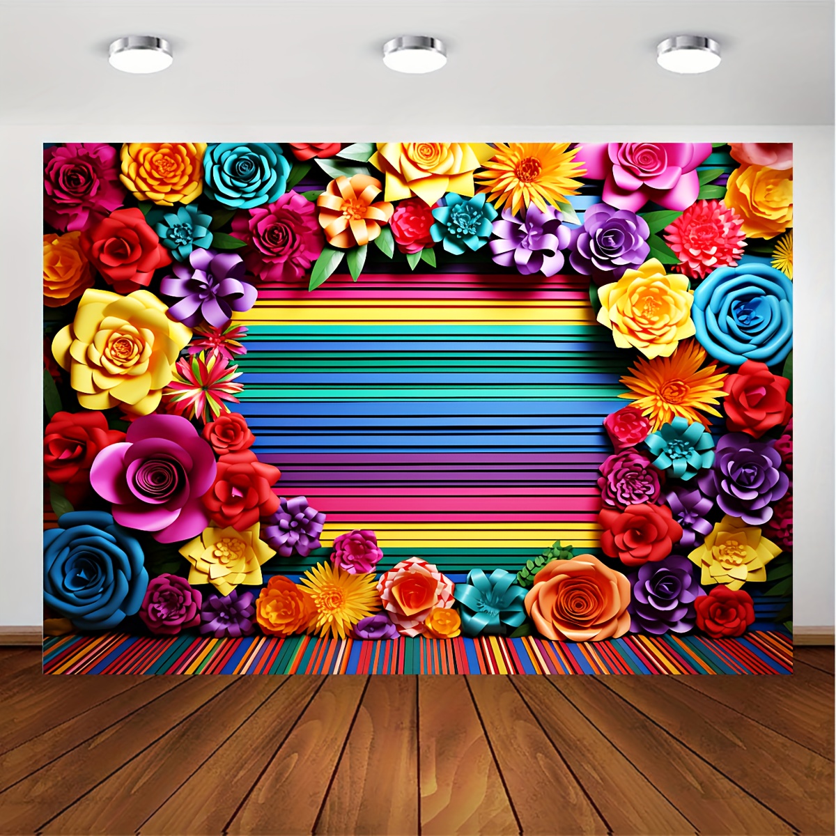 Mexican Theme Party Striped Backdrop Fiesta Cinco De Mayo Paper Flowers  Background Party Decoration for Cake Table Decor Photo Booth 8X6FT 071
