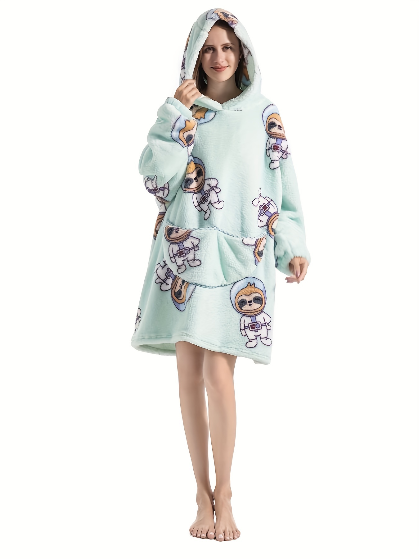 Sloth Pattern Fleece Hooded Wearable Blanket