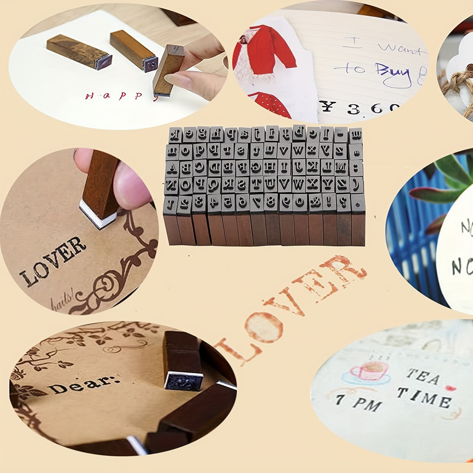  Dedoot - Sello de goma con letras del alfabeto, 70 unidades,  mini sellos del alfabeto para cerámica, números de madera vintage y símbolo  de letra para manualidades de arcilla, fabricación de