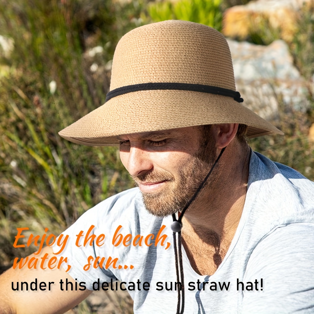 Khaki Vacation Sun Protection Hat, Men's 1pc Summer Sun Hat, Bucket Hats Beach Hat for Men and Straw Hat,Casual,Temu