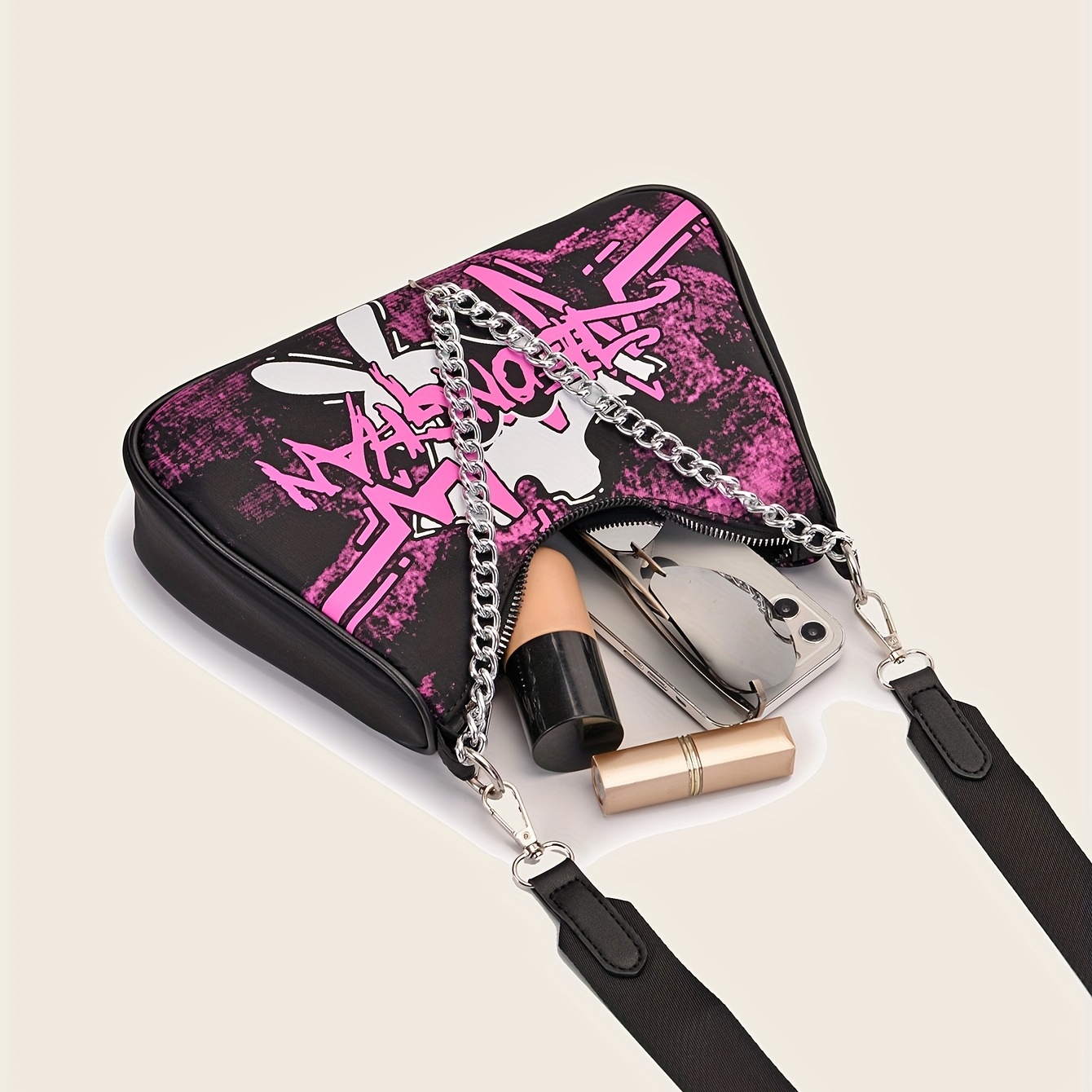 Y2k Graffiti Crossbody Bag, Fashion Chain Decor Underarm Purse, Letter  Shoulder Bag For Women - Temu Bahrain