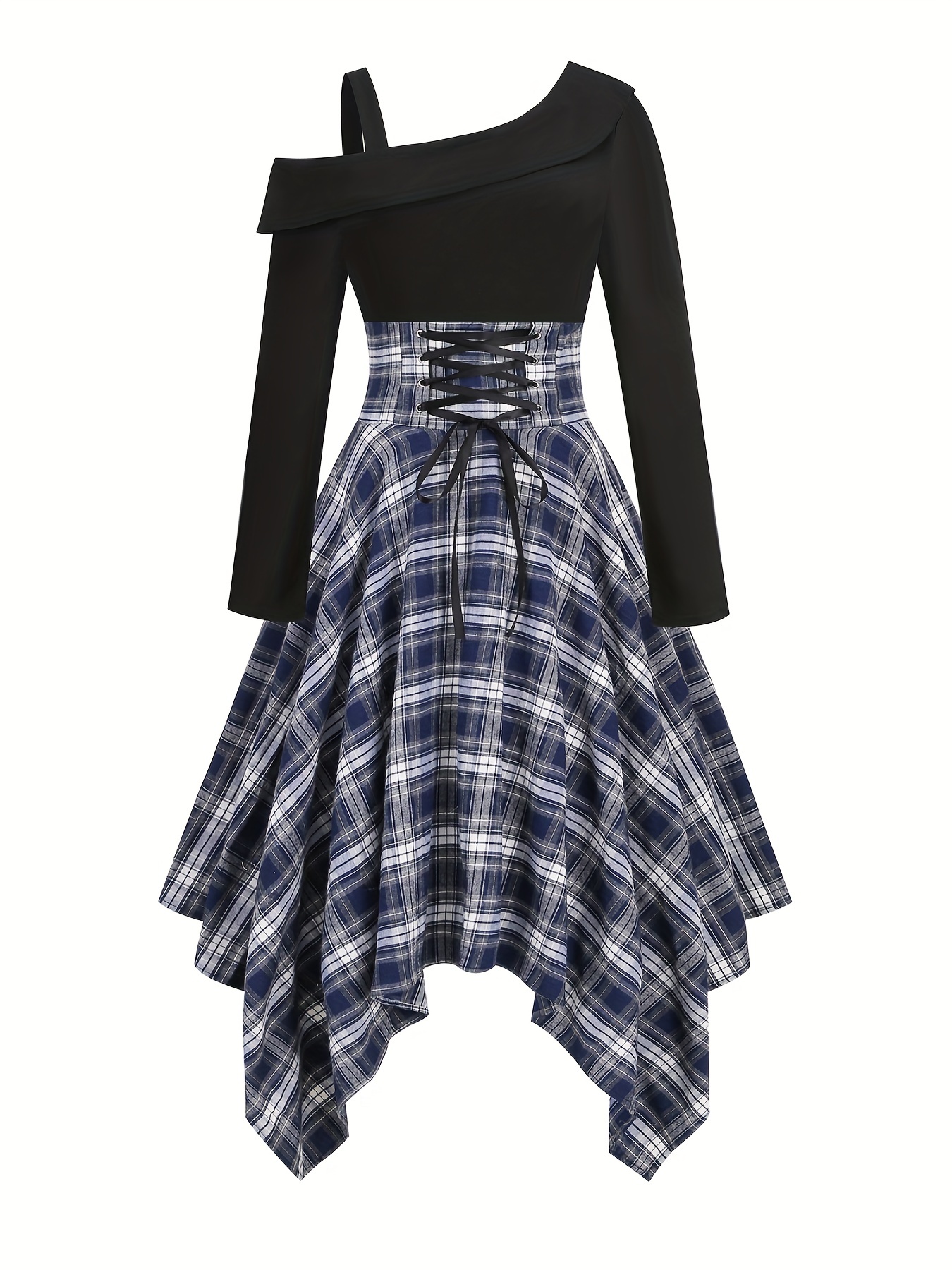 Lace up hot sale tartan asymmetrical dress