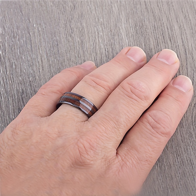 Fashion Silvery Color Men's Stainless Steel Wood Rings - Temu