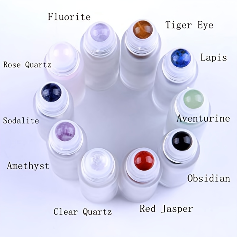 10pc 10ml Clear Glass Roller Bottles With Natural Crystal Gemstone Roller Balls